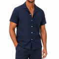 Camicia uomo M blu navy a maniche corte con taschino stile casual