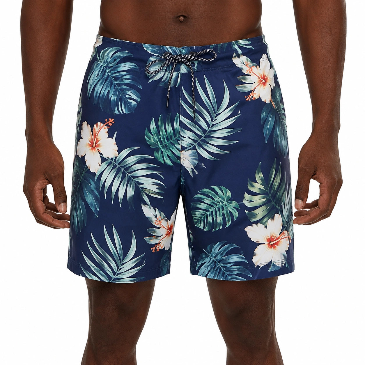 Costume da bagno uomo taglia M blu con stampa tropicale e coulisse