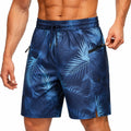 Pantaloncini da bagno uomo M in tessuto sintetico blu con stampa foglie e tasca con zip