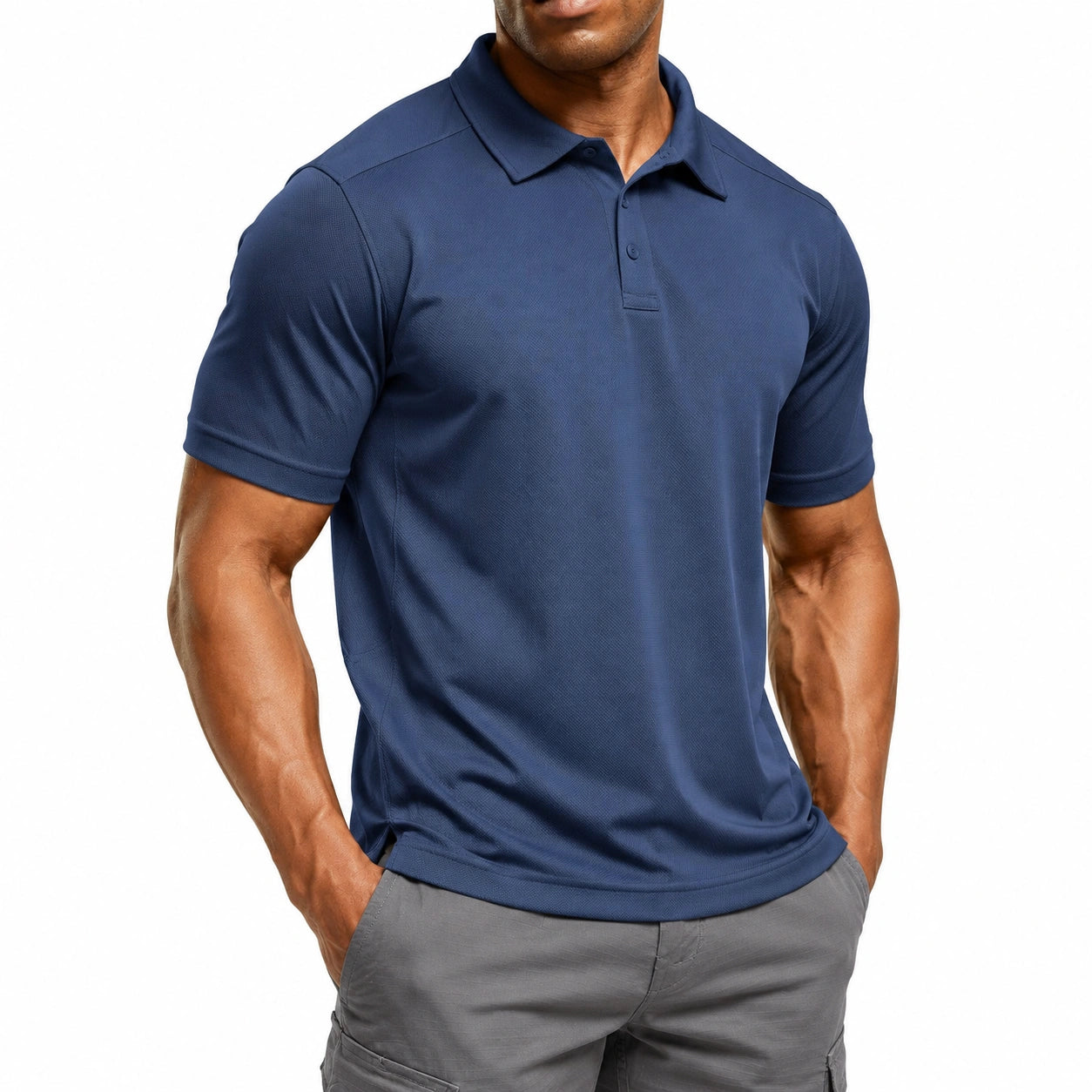 Polo uomo taglia M blu navy in tessuto a maglia fine stile casual
