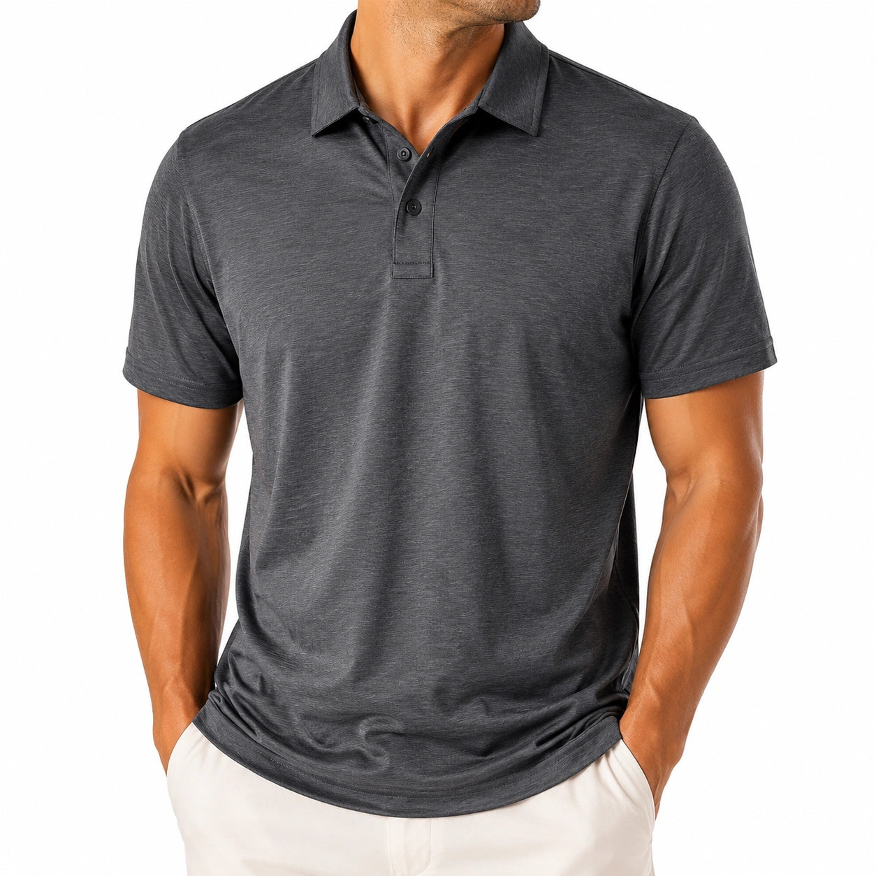 Polo uomo M in tessuto sintetico grigio antracite a maniche corte stile casual