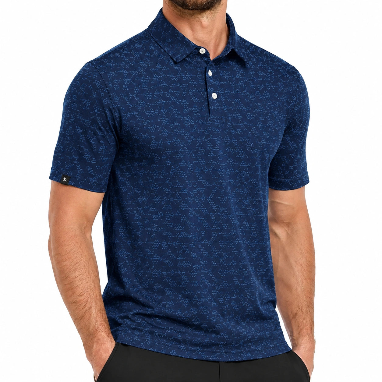 Polo uomo taglia M blu navy a manica corta con colletto e motivo geometrico