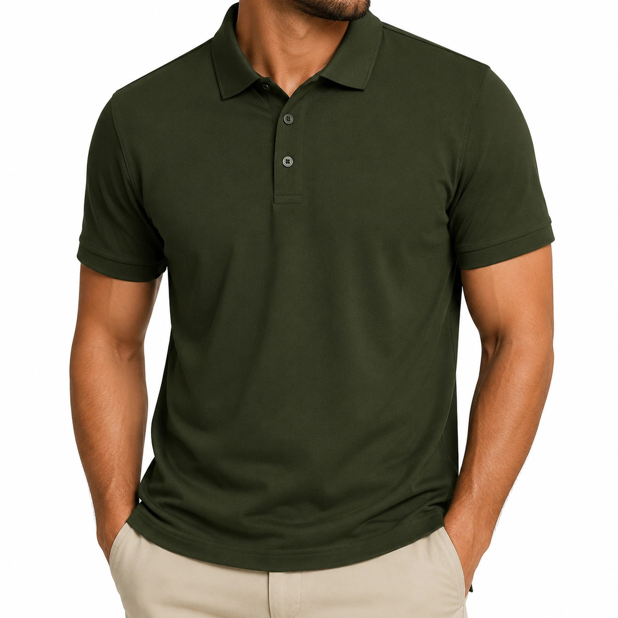 Polo uomo taglia L in tessuto a maglia verde oliva maniche corte casual