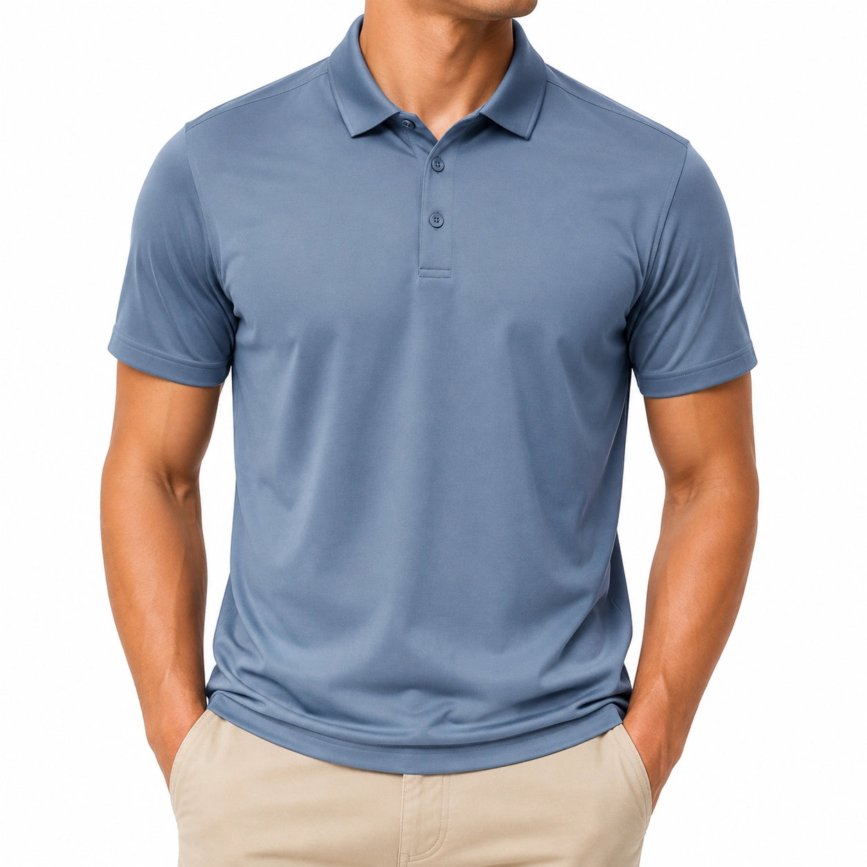 Polo uomo taglia L in tessuto sintetico blu ardesia a maniche corte