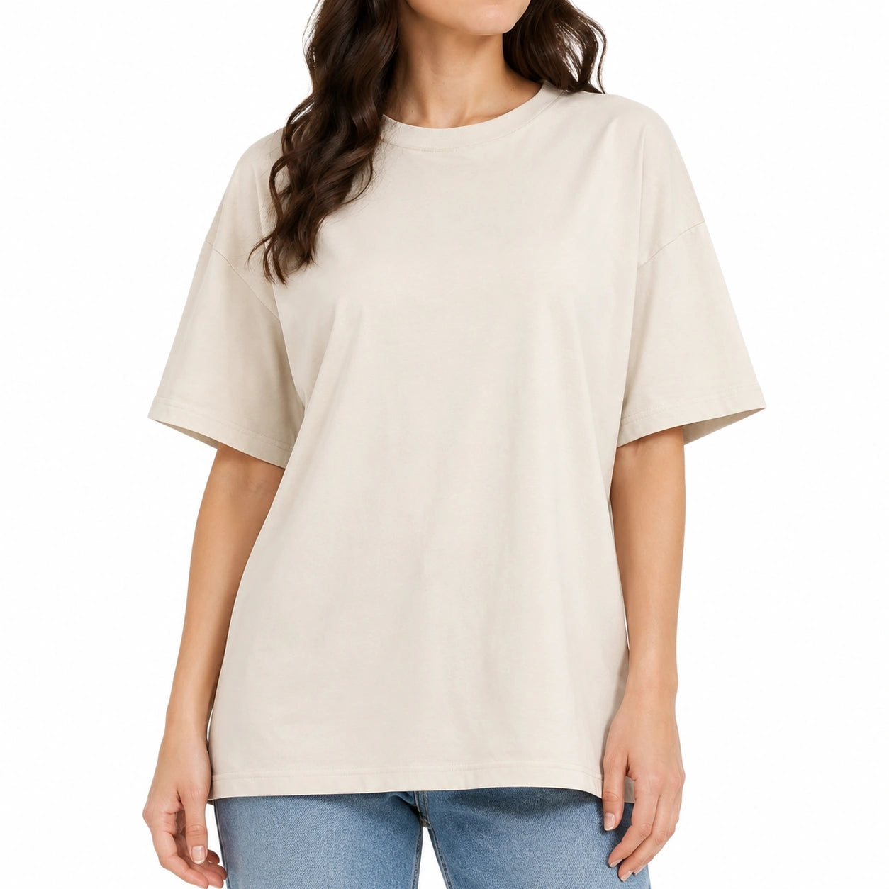T-shirt donna L in cotone beige - vestibilità ampia casual