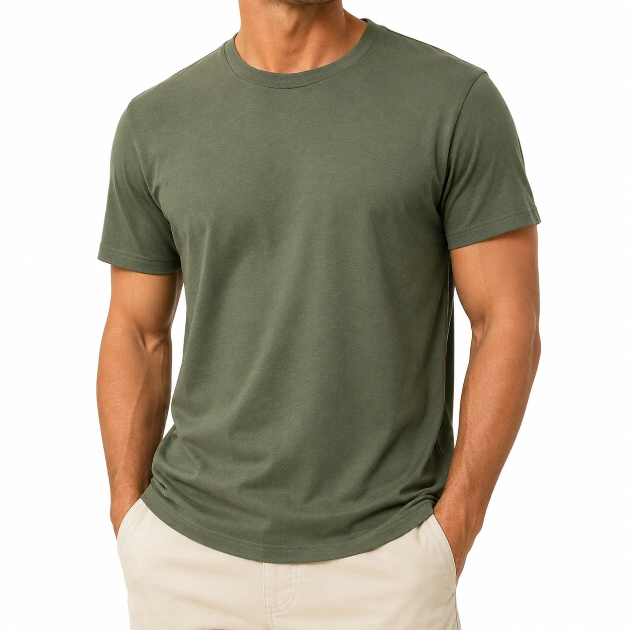 T-shirt uomo taglia M in tessuto verde oliva a maniche corte girocollo