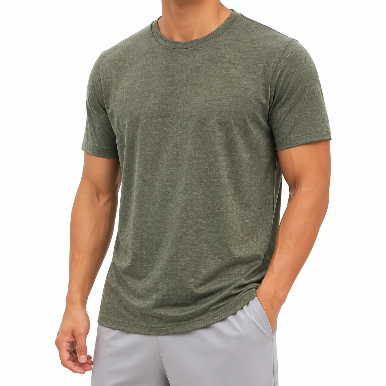 Maglietta uomo L in tessuto jersey verde oliva - girocollo casual