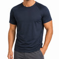 T-shirt uomo L in tessuto sintetico elasticizzato blu navy a maniche corte per attività sportive