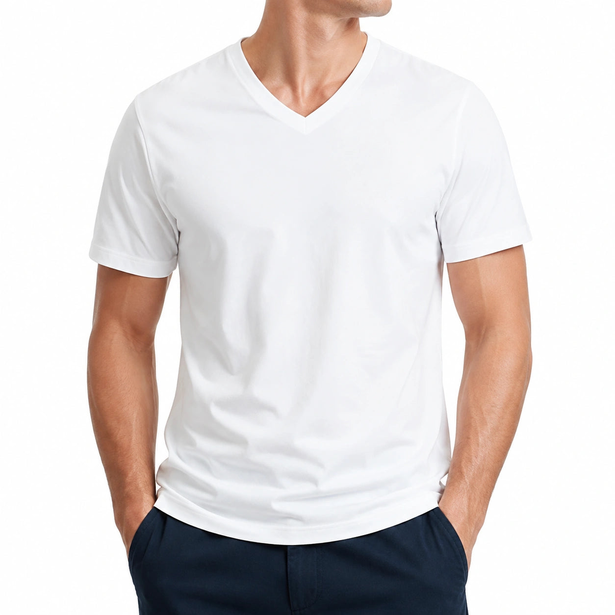 T-shirt uomo taglia L bianca a maniche corte con scollo a V